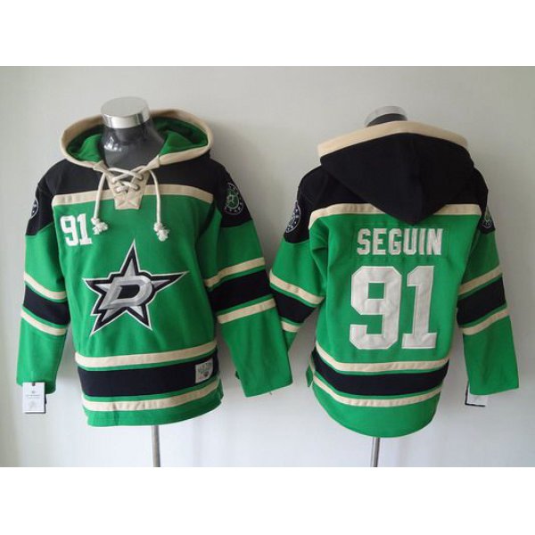 Men's Dallas Stars #91 Tyler Seguin Old Time Hockey Green Hoodie