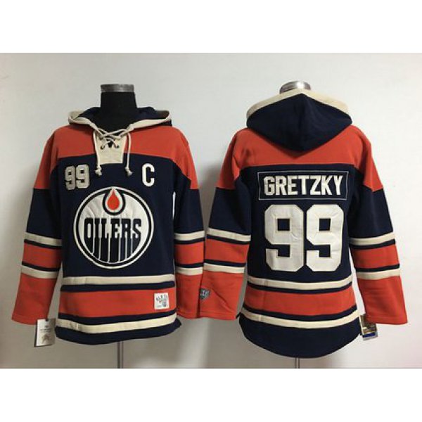 Men's Edmonton Oilers #99 Wayne Gretzky Old Time Hockey Navy Blue Hoodie