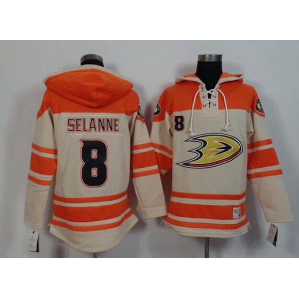 Men's Mighty Ducks Of Anaheim #8 Teemu Selanne Old Time Hockey Cream Hoodie