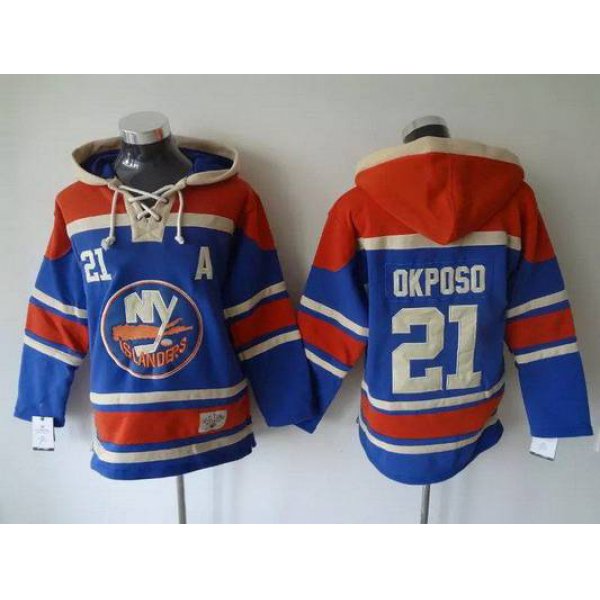 Men's New York Islanders #21 Kyle Okposo Old Time Hockey Light Blue Hoodie