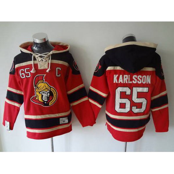 Men's Ottawa Senators #65 Erik Karlsson Old Time Hockey Red Hoodie