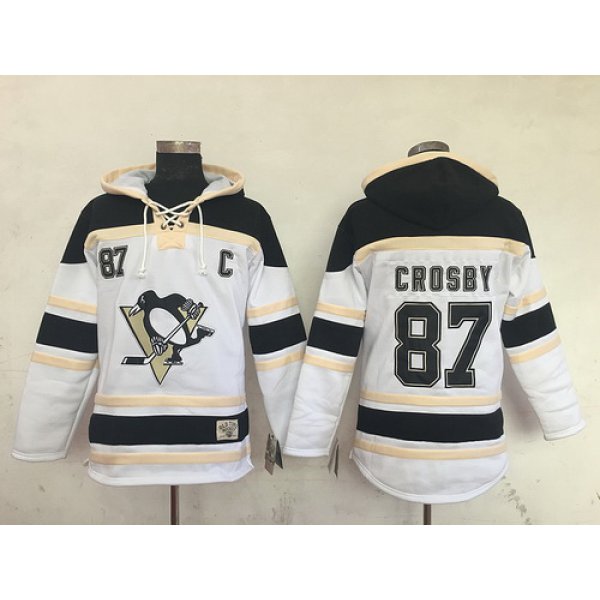 Men's Pittsburgh Penguins #87 Sidney Crosby White Old Time Hockey Hoodie