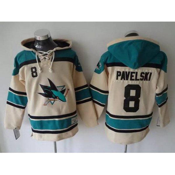 Men's San Jose Sharks #8 Joe Pavelski Old Time Hockey Cream Hoodie