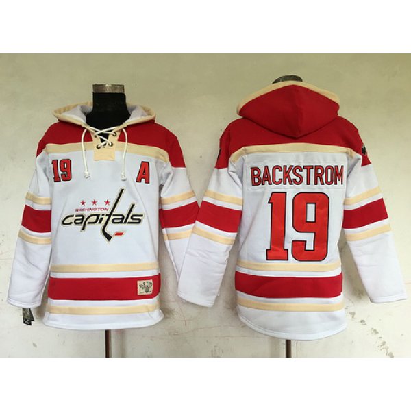 Men's Washington Capitals #19 Nicklas Backstrom White Old Time Hockey Hoodie