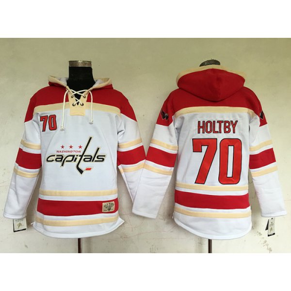 Men's Washington Capitals #70 Braden Holtby White Old Time Hockey Hoodie