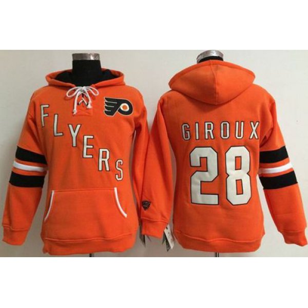 Philadelphia Flyers #28 Claude Giroux Orange Women's Old Time Heidi NHL Hoodie