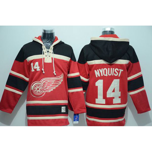 Red Wings #14 Gustav Nyquist Red Sawyer Hooded Sweatshirt Stitched NHL Jersey