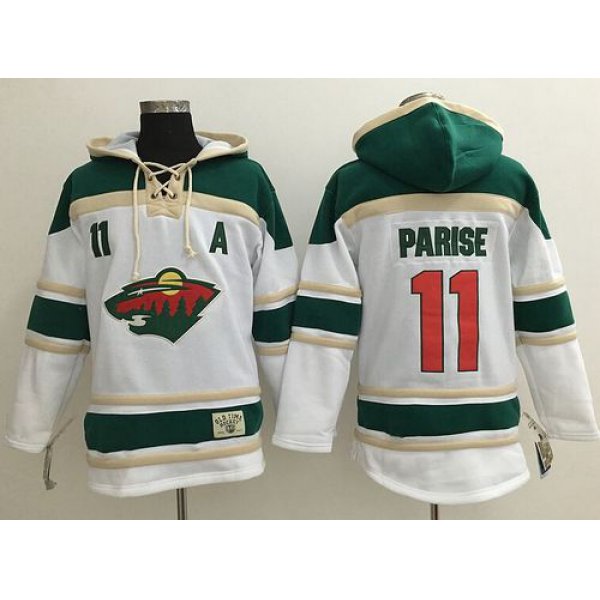 Wild #11 Zach Parise White Sawyer Hooded Sweatshirt Stitched NHL Jersey