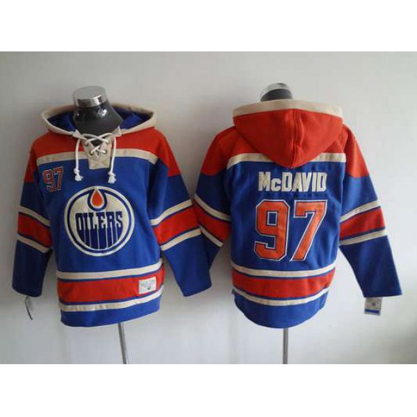 Men's Edmonton Oilers #97 Connor McDavid Old Time Hockey Royal Blue Hoodie