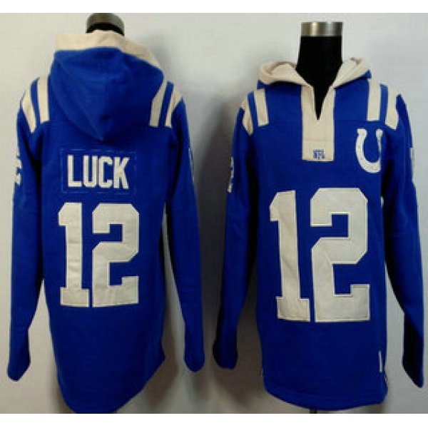 Men's Indianapolis Colts #12 Andrew Luck Royal Blue Team Color 2015 NFL Hoody