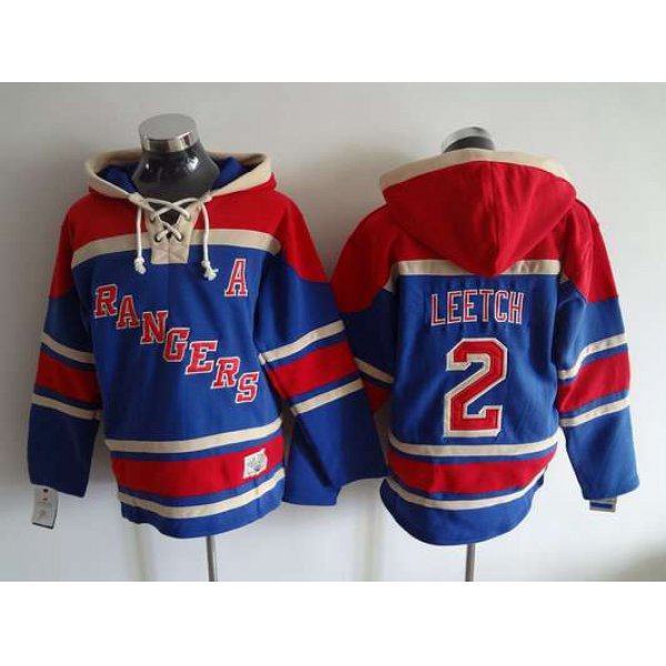 Men's New York Rangers #2 Brian Leetch Old Time Hockey Light Blue Hoodie