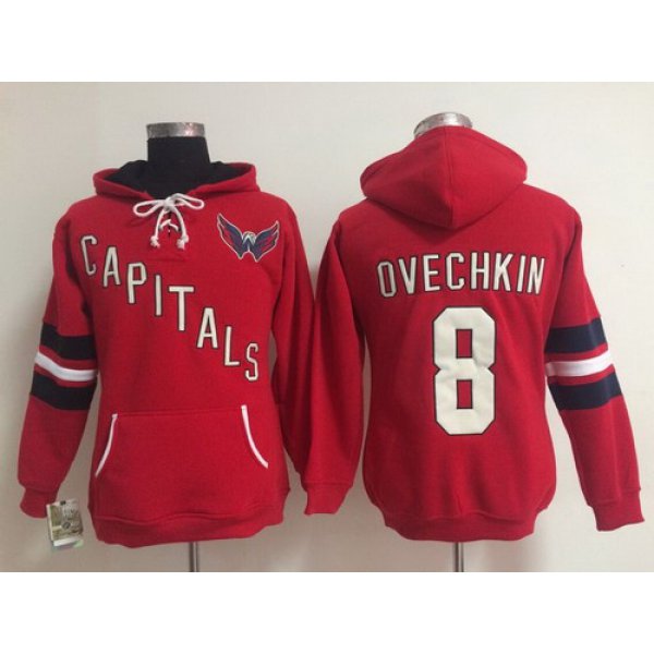 Old Time Hockey Washington Capitals #8 Alex Ovechkin Red Womens Hoodie
