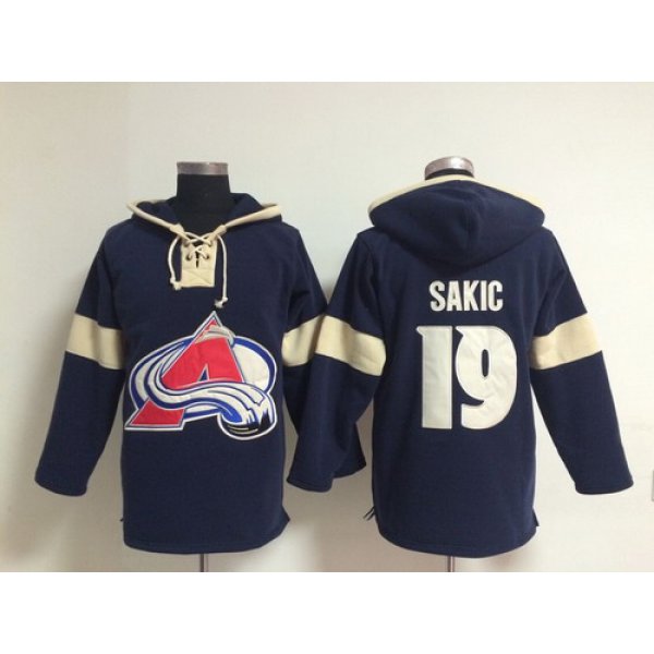 2014 Old Time Hockey Colorado Avalanche #19 Joe Sakic Navy Blue Hoodie