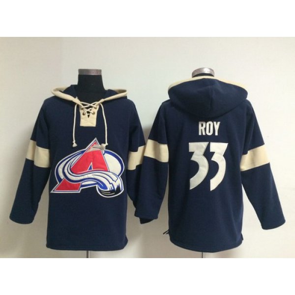 2014 Old Time Hockey Colorado Avalanche #33 Patrick Roy Navy Blue Hoodie