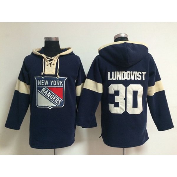 2014 Old Time Hockey New York Rangers #30 Henrik Lundqvist Navy Blue Hoodie