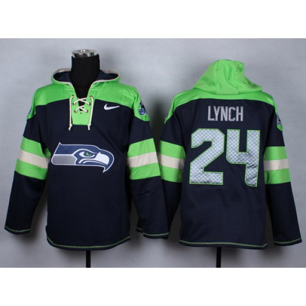 Nike Seattle Seahawks #24 Marshawn Lynch 2014 Navy Blue Hoodie