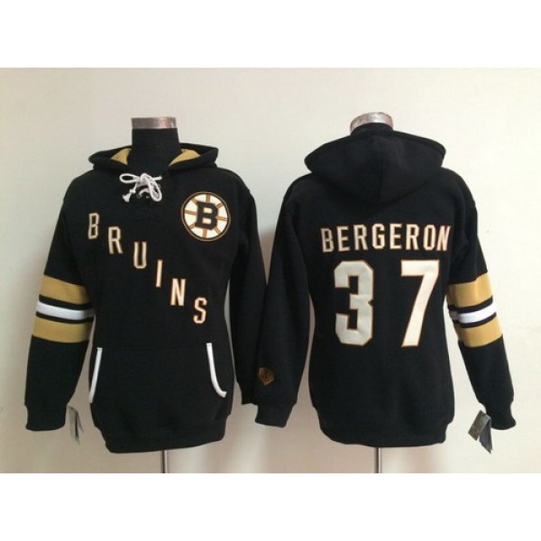 Old Time Hockey Boston Bruins #37 Patrice Bergeron Black Womens Hoodie