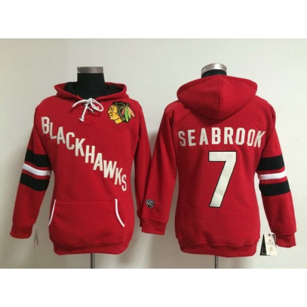 Old Time Hockey Chicago Blackhawks #7 Brent Seabrook Red Womens Hoodie