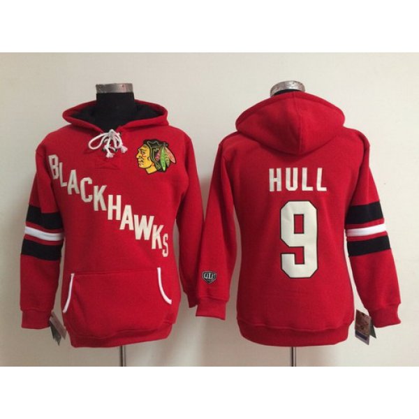 Old Time Hockey Chicago Blackhawks #9 Bobby Hull Red Womens Hoodie