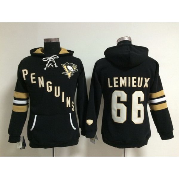 Old Time Hockey Pittsburgh Penguins #66 Mario Lemieux Black Womens Hoodie