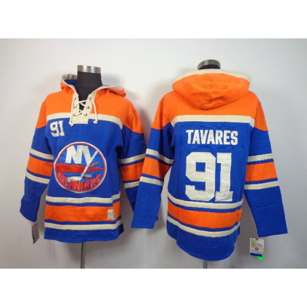 Old Time Hockey New York Islanders #91 John Tavares Light Blue Hoodie