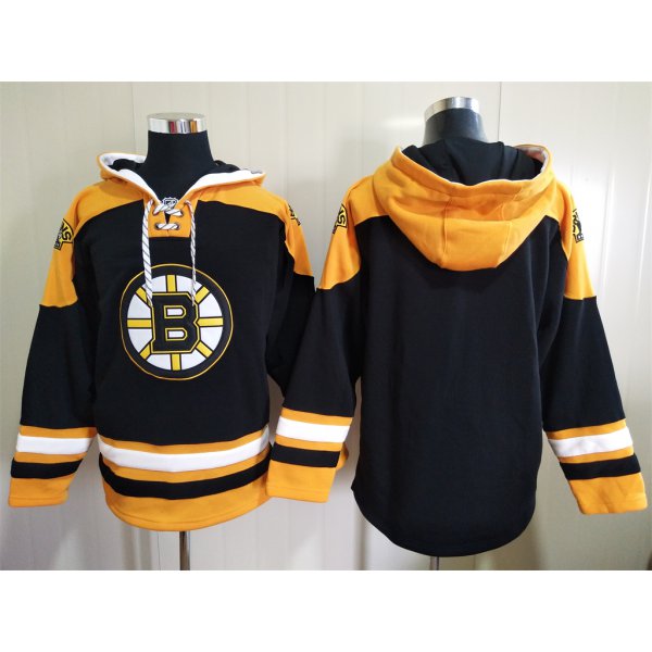 Men's Boston Bruins Black Ageless Must Have Lace Up Pullover Blank Hoodie