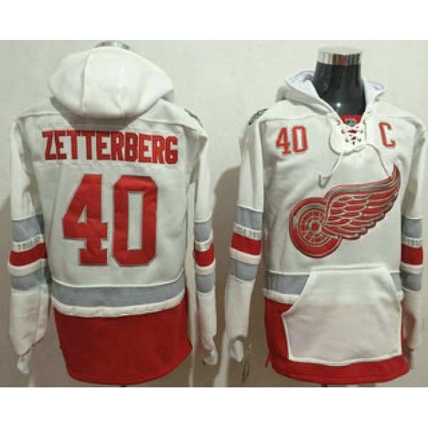 Men's Detroit Red Wings #40 Henrik Zetterberg Reebok White 2017 Centennial Classic Premier Old Time Hockey Hoodie