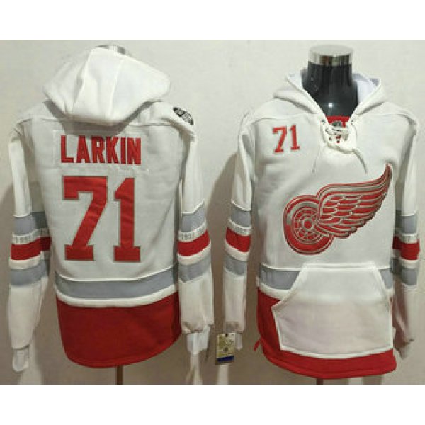 Men's Detroit Red Wings #71 Dylan Larkin Reebok White 2017 Centennial Classic Premier Old Time Hockey Hoodie