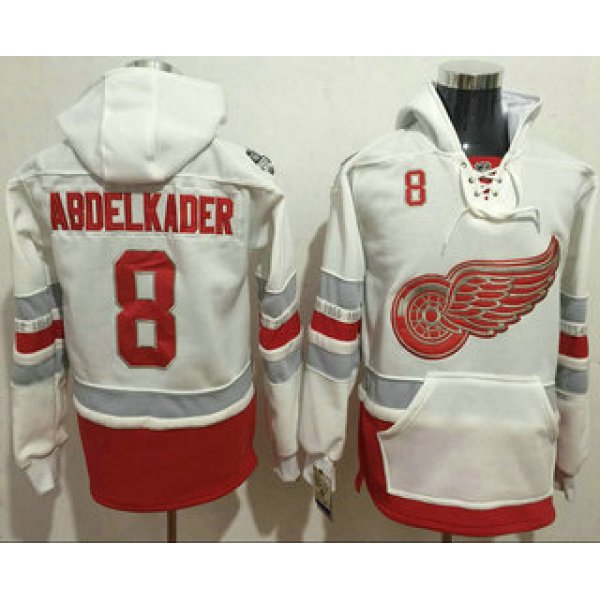 Men's Detroit Red Wings #8 Justin Abdelkader Reebok White 2017 Centennial Classic Premier Old Time Hockey Hoodie