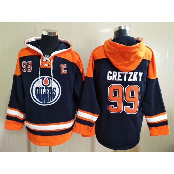 Men's Edmonton Oilers #99 Wayne Gretzky NEW Navy Blue Stitched Hockey Hoodie