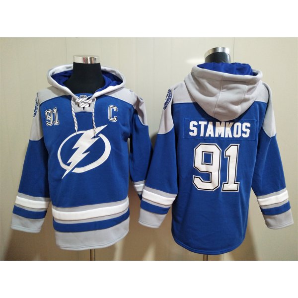 Men's Hockey Tampa Bay Lightning #91 Steven Stamkos Royal Blue Hoodie