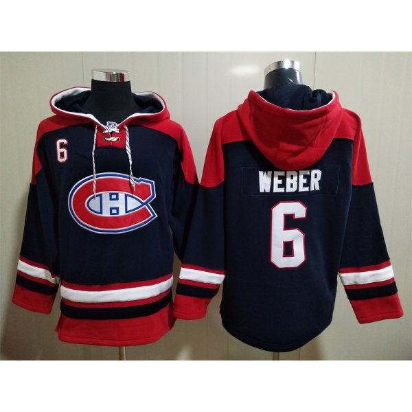 Men's Montreal Canadiens #6 Shea Weber NEW Navy Blue Hockey Hoodie