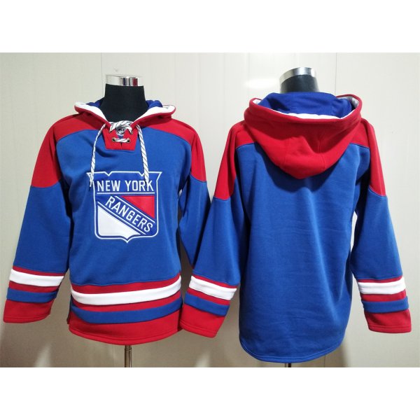 Men's New York Rangers Blue Ageless Must Have Lace Up Pullover Blank Hoodie