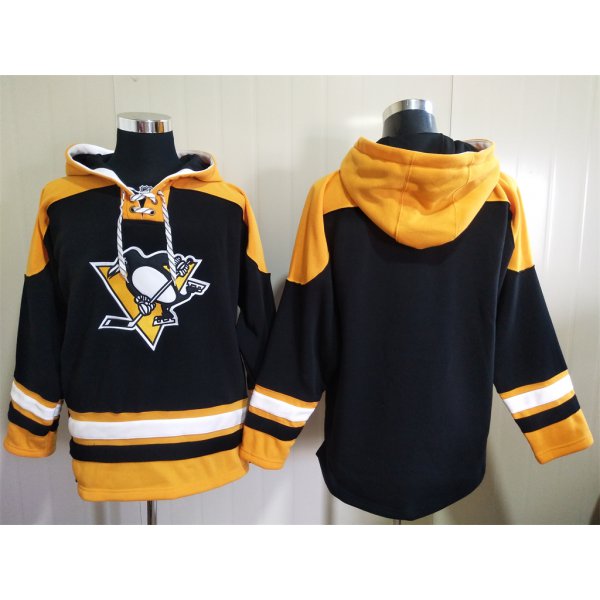 Men's Pittsburgh Penguins Black Ageless Must Have Lace Up Pullover Blank Hoodie