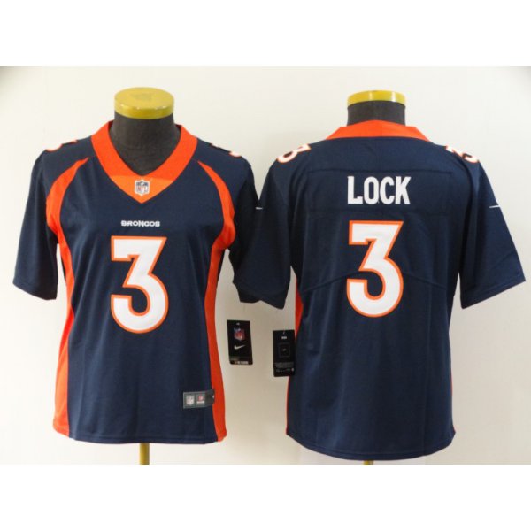 Women's Denver Broncos #3 Drew Lock Navy Blue Vapor Untouchable Stitched NFL Nike Limited Jersey