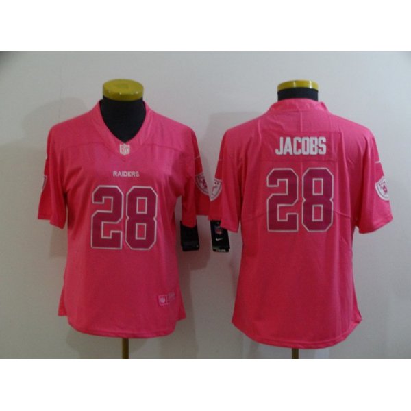 Women's Las Vegas Raiders #28 Josh Jacobs Pink Fashion 2017 Rush NFL Nike Limited Jersey