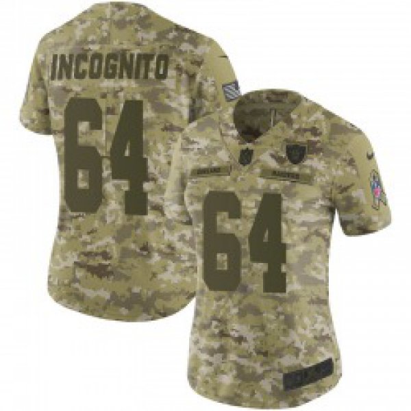 Women's Las Vegas Raiders #64 Richie Incognito Limited Camo 2018 Salute to Service Jersey