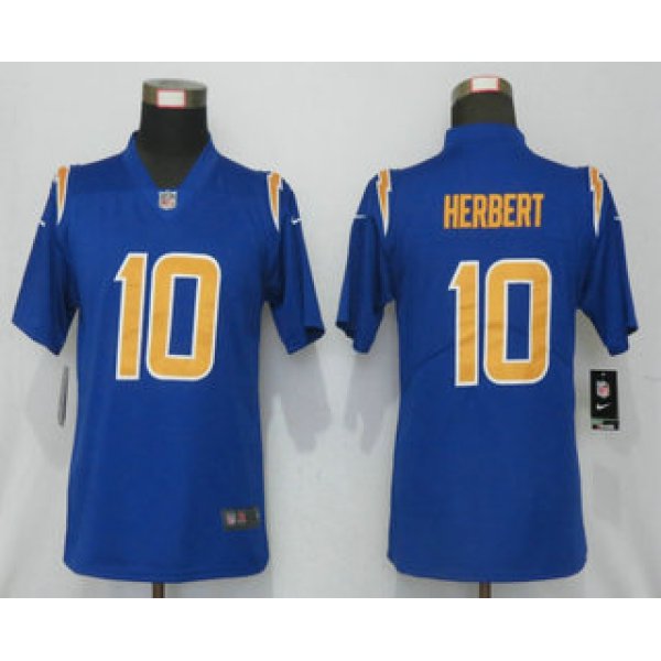 Women's Los Angeles Chargers #10 Justin Herbert Royal Blue 2020 NEW Color Rush Stitched NFL Nike Limited Jersey