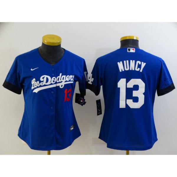 Women's Los Angeles Dodgers #13 Max Muncy Blue 2021 City Connect Number Cool Base Stitched Jersey