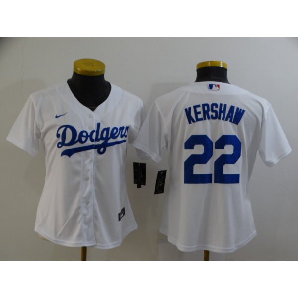 Women's Los Angeles Dodgers #22 Clayton Kershaw White Stitched MLB Cool Base Nike Jersey