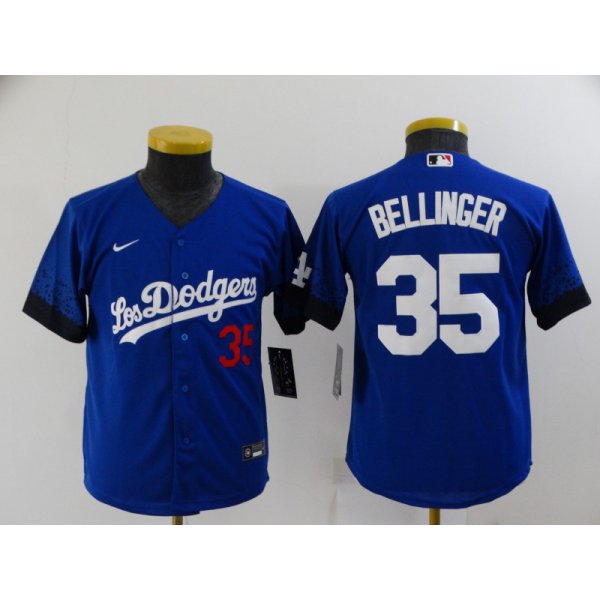 Women's Los Angeles Dodgers #35 Cody Bellinger Blue 2021 City Connect Number Cool Base Stitched Jersey