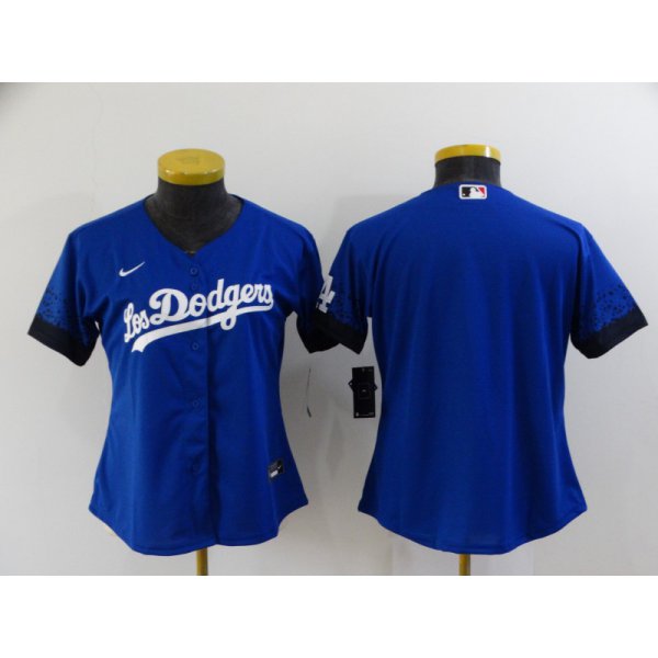 Women's Los Angeles Dodgers Blank Blue 2021 City Connect Cool Base Stitched Jersey