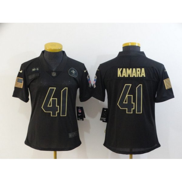 Women's New Orleans Saints #41 Alvin Kamara Black 2020 Salute To Service Stitched NFL Nike Limited Jersey