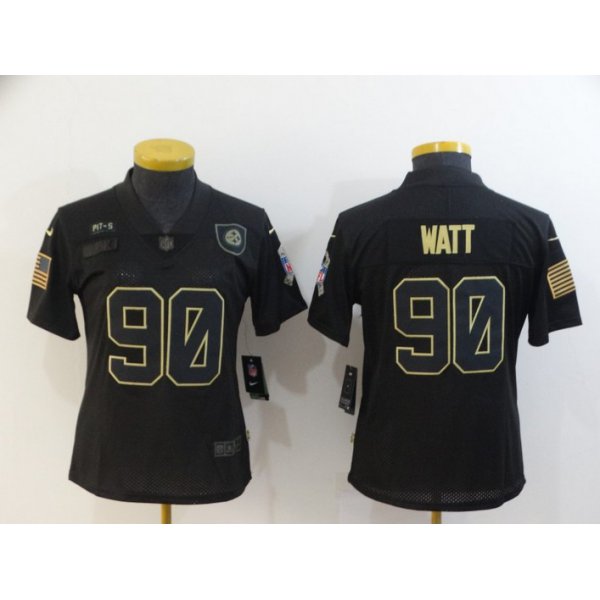 Women's Pittsburgh Steelers #90 T. J. Watt Black 2020 Salute To Service Stitched NFL Nike Limited Jersey