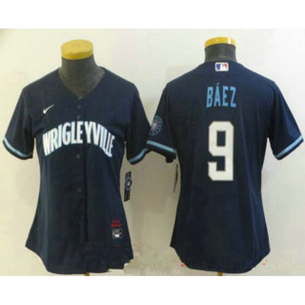 women's chicago cubs #9 javier baez navy blue 2021 city connect stitched mlb cool base nike jersey