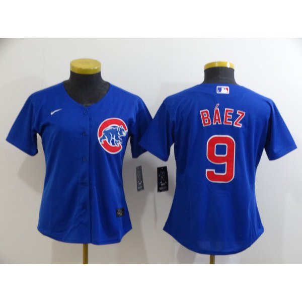 Women's Chicago Cubs #9 Javier Baez Blue Stitched MLB Cool Base Nike Jersey