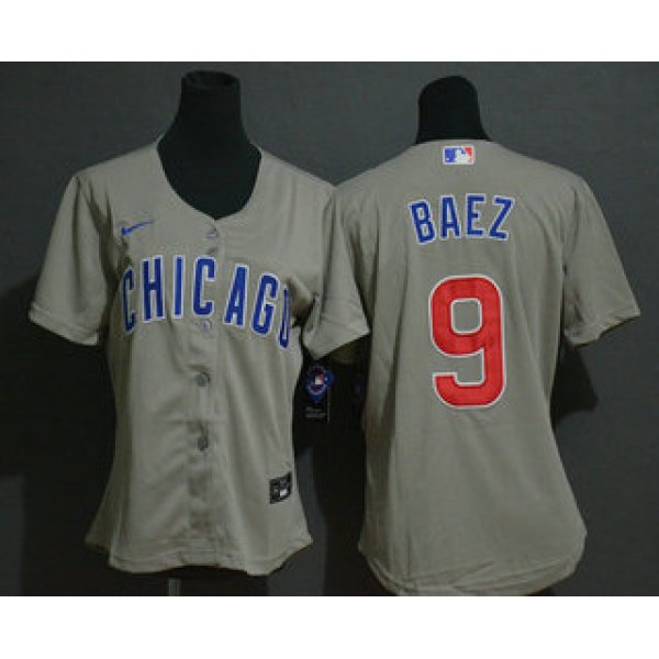 Women's Chicago Cubs #9 Javier Baez Gray Stitched MLB Cool Base Nike Jersey