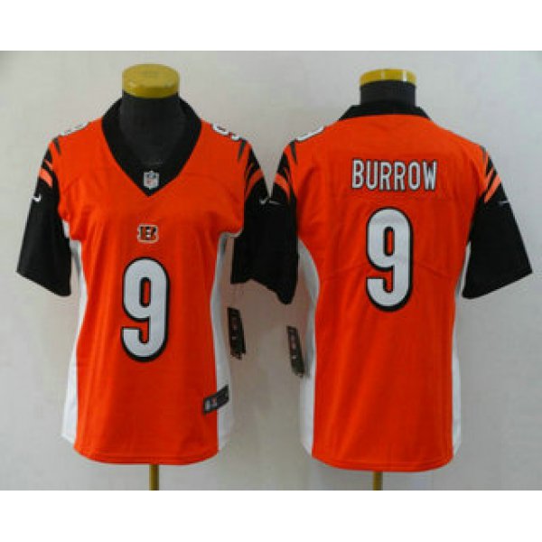 Women's Cincinnati Bengals #9 Joe Burrow Orange 2020 Vapor Untouchable Stitched NFL Nike Limited Jersey