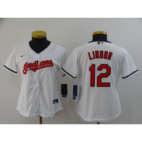 Women's Cleveland Indians #12 Francisco Lindor White Stitched MLB Cool Base Nike Jersey