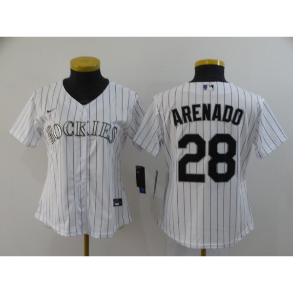 Women's Colorado Rockies #28 Nolan Arenado White Stitched MLB Cool Base Nike Jersey